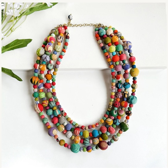♦️World Finds kantha 4-tier necklace.♦️♦️♦️♦️♦️ - Picture 8 of 9